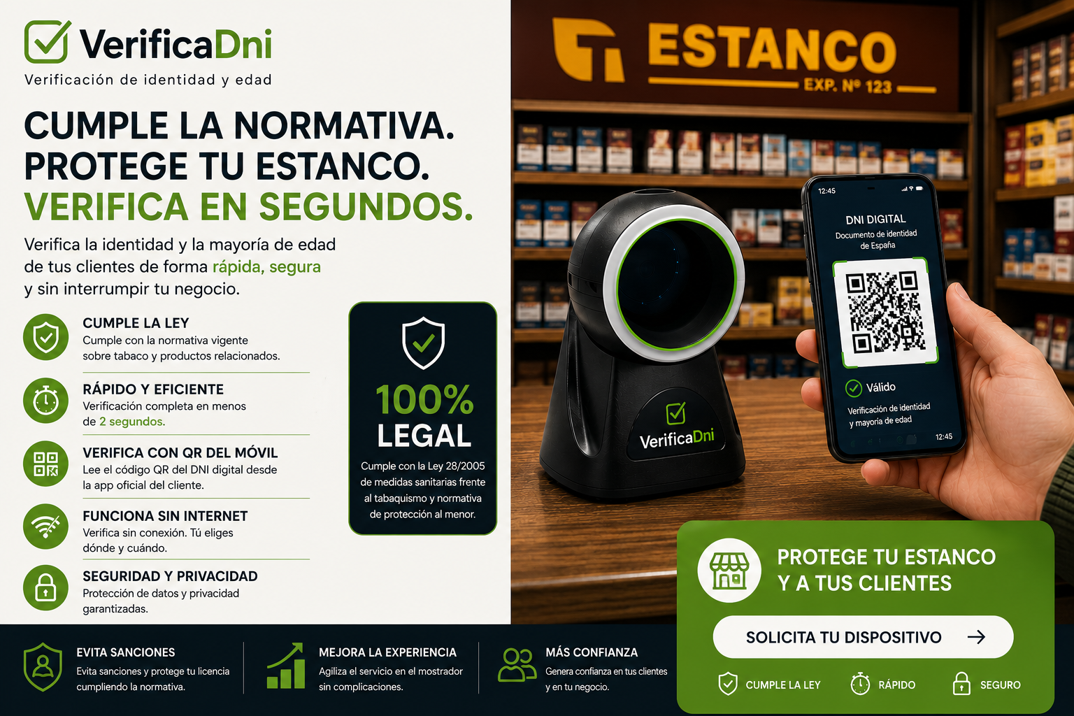 Estanco verificando edad con lector QR y DNI digital MiDNI — VerificaDNI